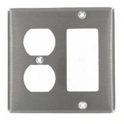 Leviton 84455-40 Comb. Wallplate, 2-Gang, Duplex/Decora, 302 Stainless Steel Leviton 84455-40