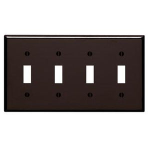 Leviton 85012 Toggle Switch Wallplate, 4-Gang, Thermoset, Brown Leviton 85012