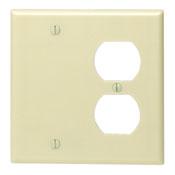 Leviton 86008 Combo Wallplate, 2-Gang, Blank/Duplex, Thermoset, Ivory, Standard Leviton 86008