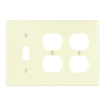 Leviton 86047 Comb. Wallplate, 3-Gang, (1) Toggle, (2) Duplex, Themoset, Ivory Leviton 86047