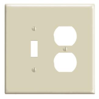 Leviton 86105 Combo Wallplate, 2-Gang, Toggle/Duplex, Thermoset, Ivory, Oversized Leviton 86105