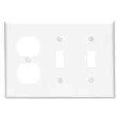 Leviton 88021 Comb. Wallplate, 3-Gang, (2) Toggle, (1) Duplex, Themoset, White Leviton 88021