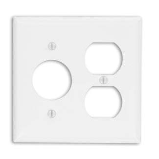 Leviton 88046 Comb. Wallplate, 2-Gang, Single Receptacle/Duplex, Metal, White Leviton 88046