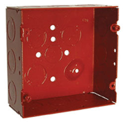 Hubbell-Raco 911-12 4-11/16" Square Fire Alarm Box, Red, Welded, Depth: 2-1/8", Metallic Hubbell-Raco 911-12