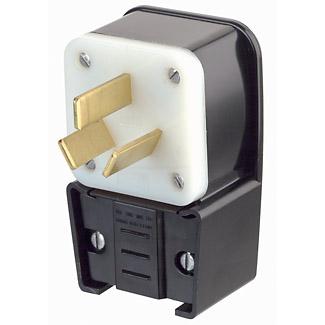 Leviton 9450-P 50 Amp Angle Plug, 125/250V, 10-50P, 3P3W, Black Leviton 9450-P