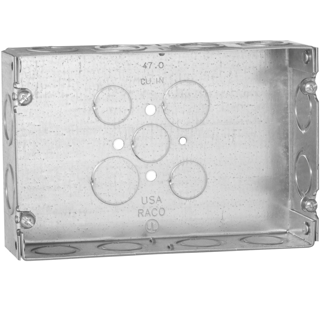 Hubbell-Raco 951 Gang Box, 2-Gang, 1-5/8 Deep, 1/2