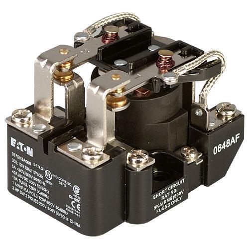 Eaton 9575H3T000 Power Relay, Open, 40A, 300VAC, 24VDC Coil, 2PDT, Type AA Eaton 9575H3T000