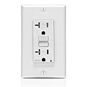 Leviton AFTR2-W Arc-Fault Decora Duplex Recepatacle, 20A, 125V, Tamper Resistant, White Leviton AFTR2-W