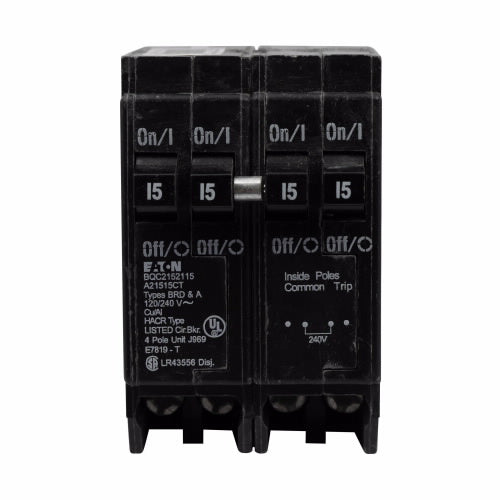 Eaton BQC215240 Breaker, 15/40A, 2P, 120/240V, 10 kAIC, CTL Quad, BR Series Eaton BQC215240