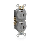 Leviton BR20-GY 20A Duplex Receptacle, 125V, 5-20R, Gray, Back/Side Wired, Spec Grade Leviton BR20-GY