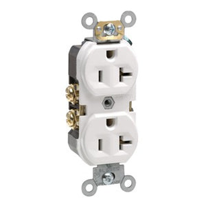 Leviton BR20-W 20A Duplex Receptacle, 125V, 5-20R, White, Back/Side, Spec Grade Leviton BR20-W