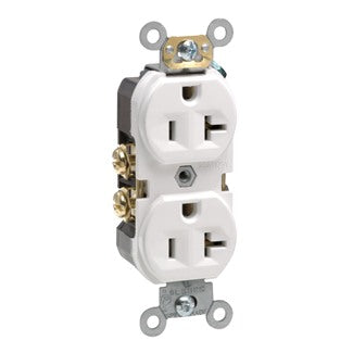 Leviton BR20-W 20A Duplex Receptacle, 125V, 5-20R, White, Back/Side, Spec Grade Leviton BR20-W