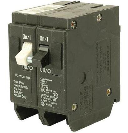 Eaton BRSN220 Breaker, 20A, 2P, 120/240V, Type BR, 10 kAIC, switched Neutral Eaton BRSN220