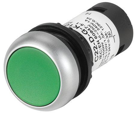 Eaton C22-D-G-K11 22mm Assembled Pushbutton, Flush, Green, C22 Eaton C22-D-G-K11