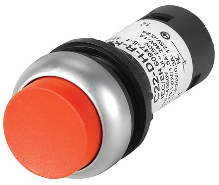 Eaton C22-DH-R-K11 22mm Assembled Pushbutton, Extended, Red, C22 Eaton C22-DH-R-K11