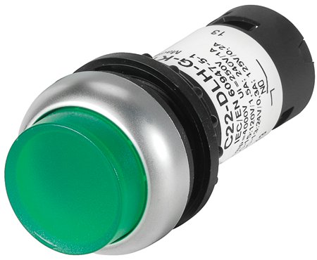 Eaton C22-DLH-G-K10-24 22mm Assembled Pushbutton, Extended, Green, C22 Eaton C22-DLH-G-K10-24