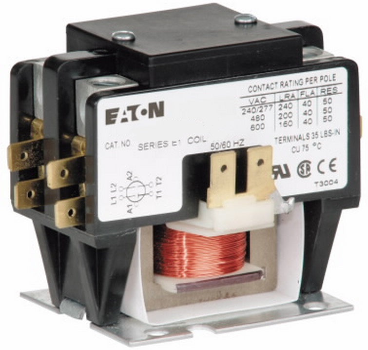 Eaton C25BNB220A Contactor, Definite Purpose, Compact, 20A, 2P, 120VAC Coil, Open Eaton C25BNB220A