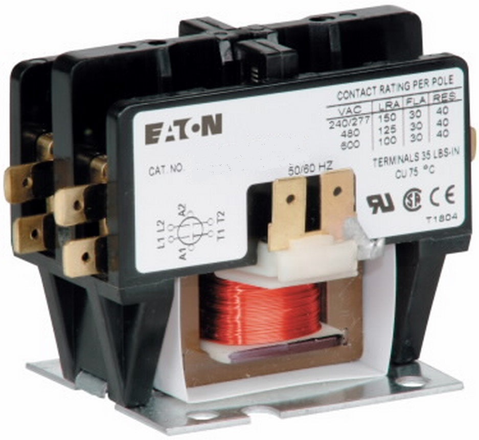 Eaton C25BNB230T Contactor, Definite Purpose, Compact, 30A, 2P, 24VAC Coil, Open Eaton C25BNB230T