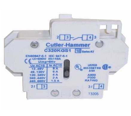 Eaton C320KGS3 Auxiliary Contact, Freedom NEMA, 10A, 600VAC, Side Mount, 1NO/NC Eaton C320KGS3