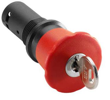 ABB CE4K1-10R-11 22mm Assembled Pushbutton, Key Release, Red, Compact ABB CE4K1-10R-11