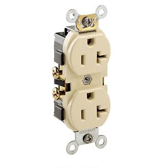 Leviton CR020-I 20 Amp Duplex Receptacle, 125V, 5-20R, Ivory, Side Wired, Smooth Face Leviton CR020-I