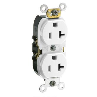 Leviton CR020-W 20 Amp Duplex Receptacle, 125V, 5-20R, White, Side Wired, Smooth Face Leviton CR020-W