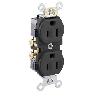 Leviton CR15-E 15 Amp Duplex Receptacle, 125V, 5-15R, Black, Comm Grade, Side Wire Leviton CR15-E