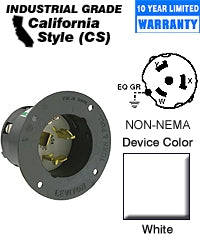 Leviton CS6375 Locking Flanged Inlet, 50A, 125/250V, California Style, 3P4W Leviton CS6375