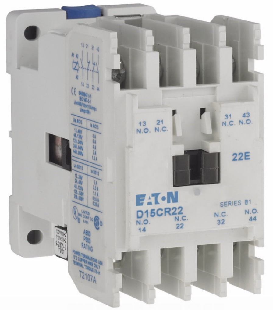 Eaton D15CR22CB Power Relay, Freedom, 15A, 480VAC Coil, 4P, 2NO/2NC Contacts Eaton D15CR22CB