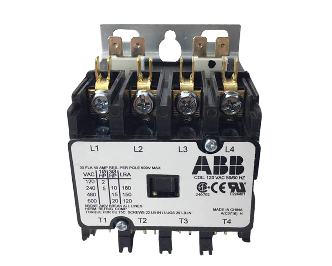 ABB DP30C4P-C 30A, 4P, Definite Purpose Contactor ABB DP30C4P-C