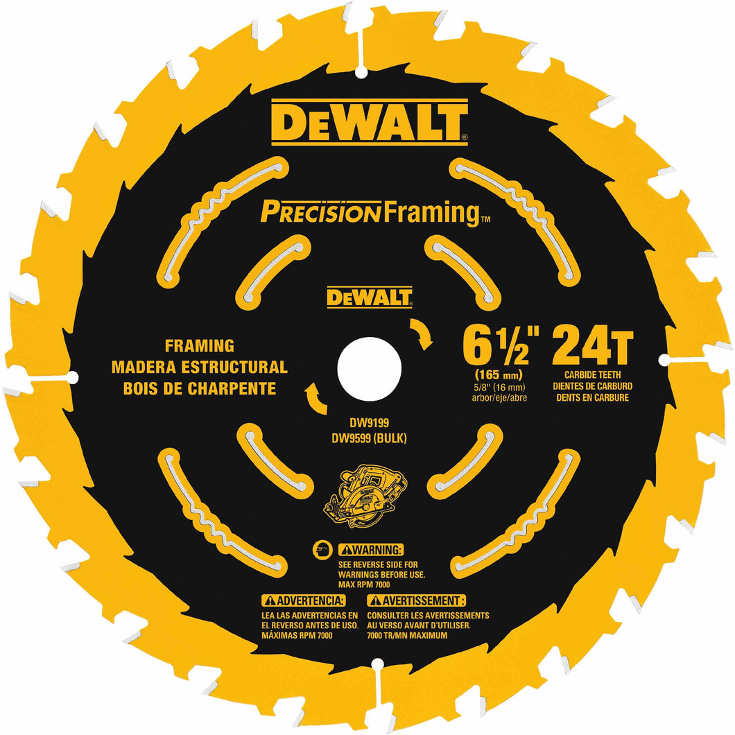 DEWALT DW9199 6-1/2 24T Single Precision Framing Saw Blade DEWALT DW9199