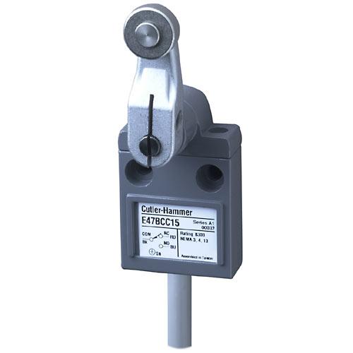 Eaton E47BCC15 Limit Switch, Compact, Prewired, Roller Lever, 600V Eaton E47BCC15