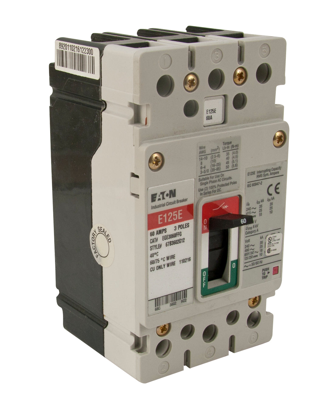 Eaton EGE3060FFG 60A, 3P, 415/480V, 25 kAIC CB Eaton EGE3060FFG