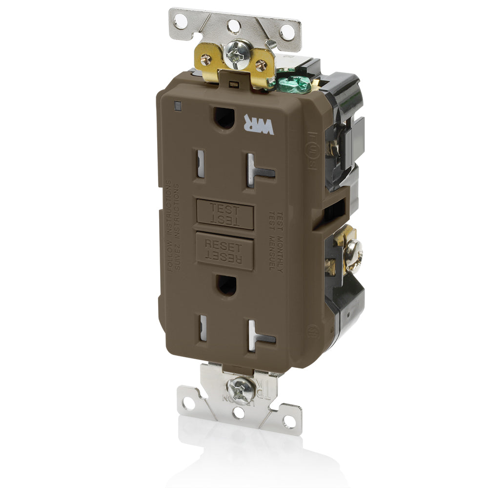 Leviton G5362-WT GFCI Duplex Receptacle, 20A, 125V, Brown Leviton G5362-WT