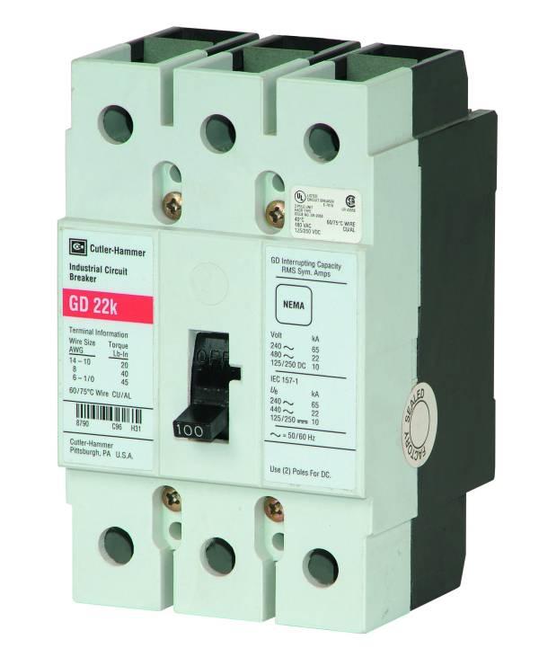 Eaton GD3040 Breaker, Molded Case, 40A, 3P, 240V, 250 VDC, Type GD, 22 kAIC Eaton GD3040