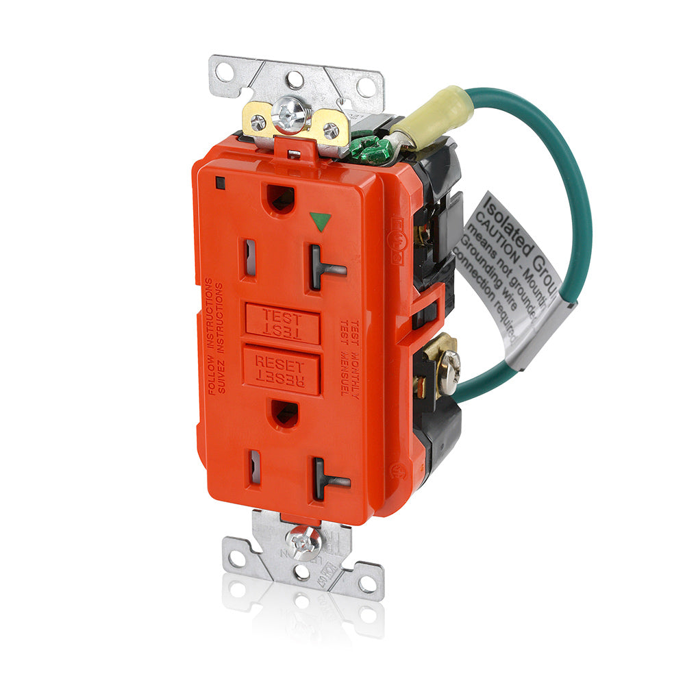 Leviton GFTR2-IGO Tamper Resistant GFCI Receptacle, 20A, 125V, Orange Leviton GFTR2-IGO