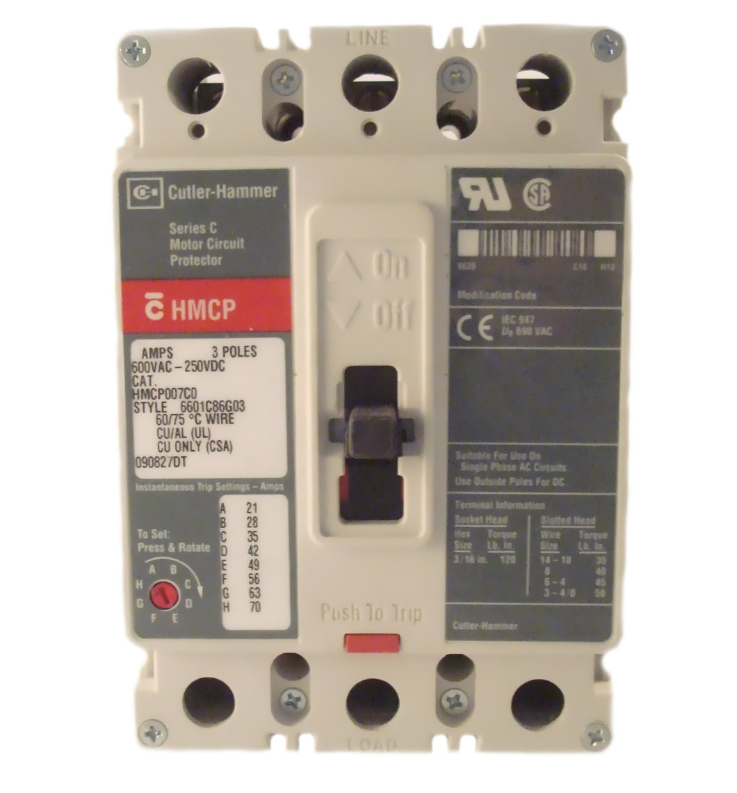 Eaton HMCP030H1C Breaker, Molded Case, 30A, 3P, 600V, 250 VDC HMCP Eaton HMCP030H1C