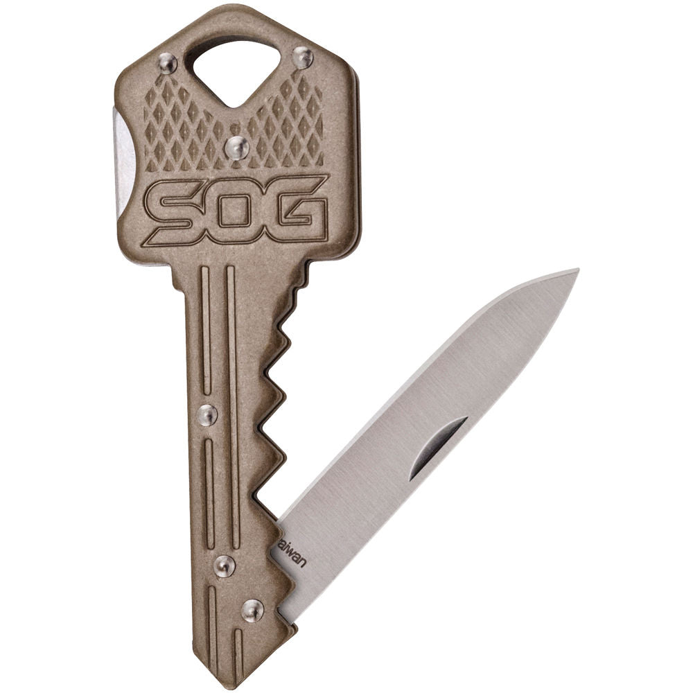 SOG Specialty Knives KEY102CP Key Knife, Stainless Steel Blade, Brass Key, 1.5