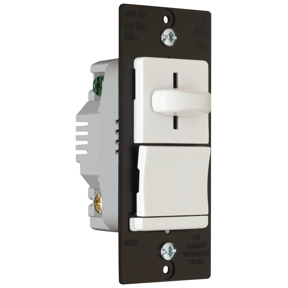 Pass & Seymour LS603-PW Incandescent Slide Dimmer, 120V, 600W, White Pass & Seymour LS603-PW