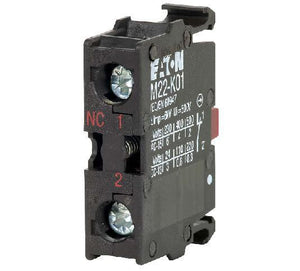 Eaton M22-K01 Contact Block, Plastic, Screw Clamp, 1NC Contact, 22.5mm Eaton M22-K01