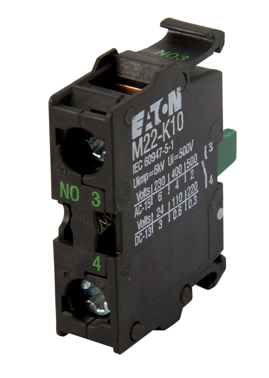 Eaton M22-K10 Contact Block, Plastic, Screw Clamp, 1NO Contact, 22.5mm Eaton M22-K10