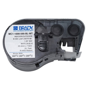 Brady MC1-1000-595-BL-WT B-595, Label Maker Cartridge, White on Blue Brady MC1-1000-595-BL-WT