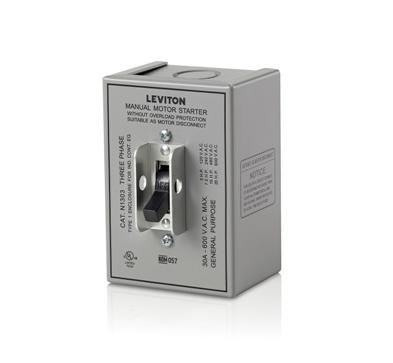 Leviton N1303-DS Manual Motor Switch 30A 600VAC, Standard Toggle, 3P, NEMA 1  Leviton N1303-DS