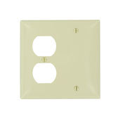 Leviton N138-I Combo Wallplate, 2-Gang, Blank/Duplex, Nylon, Ivory, Standard Leviton N138-I