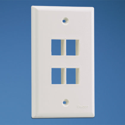 Panduit NK4FNEI Wallplate, Vertical, 1-Gang, 4-Port, Box Mount, NetKey, Ivory Panduit NK4FNEI