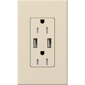 Lutron NTR-15-UBTR-LA Duplex Receptacle, Dual USB, 125V/15A, Light Almond Lutron NTR-15-UBTR-LA