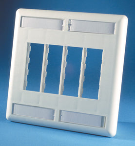 Ortronics OR-40300554 Tracjack Faceplate, Eight-Port (Dual Gang), Plastic, Fog White Ortronics OR-40300554