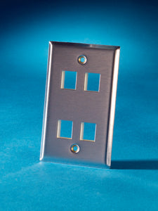 Ortronics OR-KSSS4 Single Gang Stainless Steel Faceplate, Holds Four Keystone Jacks Or Modules Ortronics OR-KSSS4