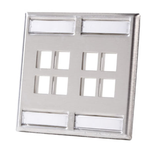 Ortronics OR-KSSS8 2 Gang, 8-Port, Keystone Faceplate, Stainless Ortronics OR-KSSS8