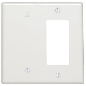 Leviton P1426-W Combo Wallplate, 2-Gang, Blank/Decora-GFCI, Metal, White, Standard Leviton P1426-W